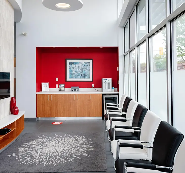 Modern waiting area and reception space at Dr. Sara Syed Dentistry
